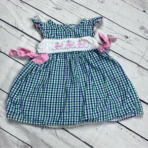 Abby & Evie Blue Green Checkered Whale Smocked Dress Size 2 Years Boutique